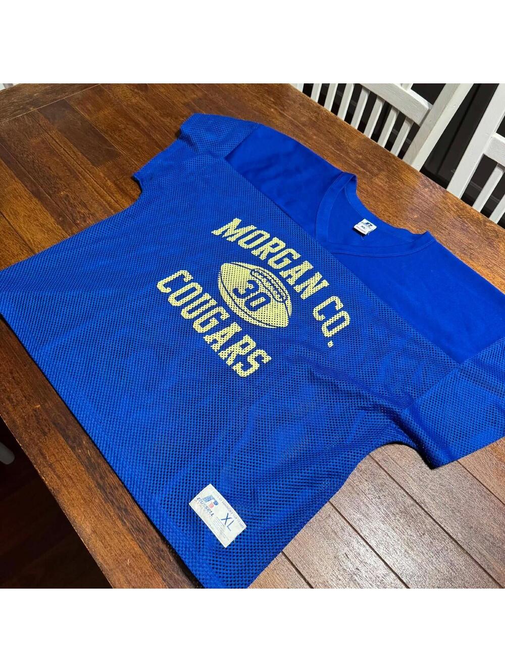 Vtg Russell Athletic 80s 90s  Cougars Football Jersey Mens XL BLue Cropped Mesh - Picture 7 of 7